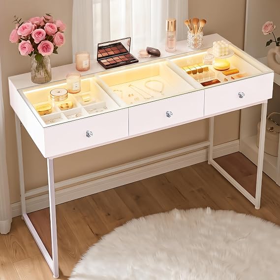 FENCHILIN Dressing Table Vanity Desk with 3 Drawers Makeup Desk for Girls