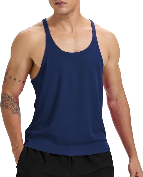 Men's Stringer Tank Top Bodybuilding Workout Gym Vest Sleeveless Shirt Y-Back Dry Fit Training Muscule Cut T-Shirt