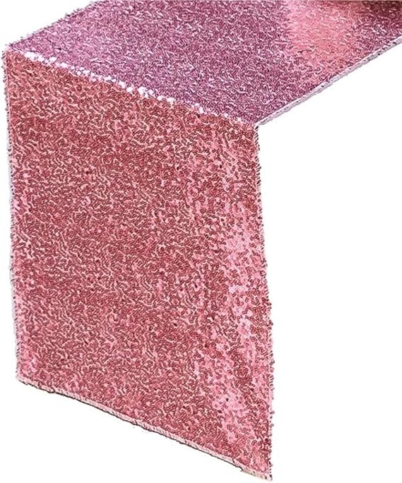 Sequin Table Runner Sequin Tablecloth with Gold and Silver Glitter, Table Flag,Full Embroidered, 3mm(Rose Red,30x220cm)