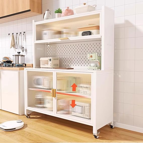 Farmhouse Pantry Cabinet, Kitchen Hutch with Large Countertop, Coffee Bar Workstation, Storage Cupboard for Dining Room and Living Room Furniture