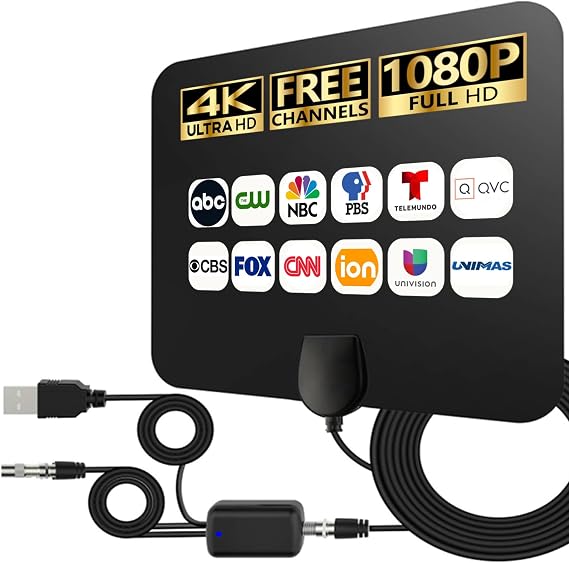 ローカルチャンネル用屋内テレビアンテナ - 信号ブースター付き4k Hd増幅デジタルhdtvアンテナ - 360°長受信テレビ空中サポート すべてのタイプのテレビに対応