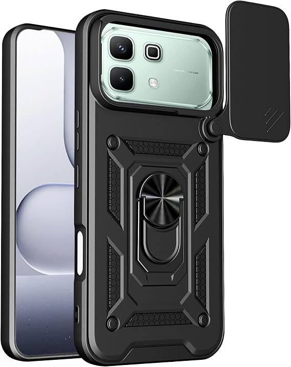 Compatible with Infinix Note 60 5G / Note 60 Pro 5G Phone Case [shockproof design][Magnetic Stand, Sliding window for lens] black