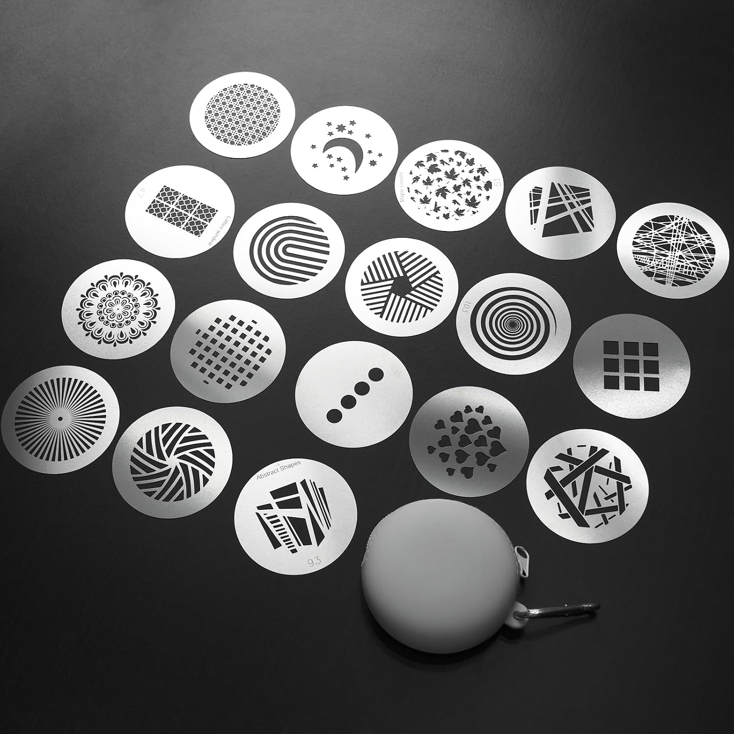 18Pcs Round Gobos Kit for Optical Snoot,66mm/2.6in Metal Plate Patterns for Spotlight Attachment Compatible with Godox BFP/OT1/OT1 Pro/II/Westcott Optical Spot/Aputure SE,for Portraits/Product/YouTube