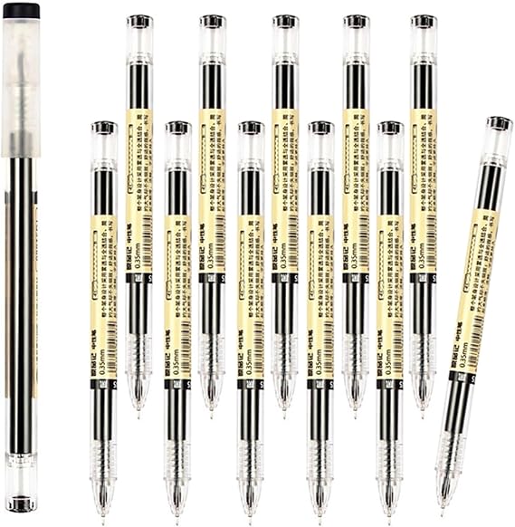 Gel Ink Pen Liquid Ink Rollerball Pens Quick-Drying Extra-Fine Ballpoint Pens Premium Japanese Style 0.35mm point Rolling Ball Maker Pens for Office School Stationery Supply 12 Pcs/Set Black
