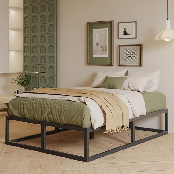 EMODA King Size Bed Frame 36cm High with Steel Slats Support, Black