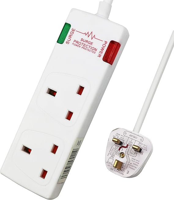 ExtraStar 2 Way Surge Protected British Approved 13A Power Mains Extension Lead (White, 5M)