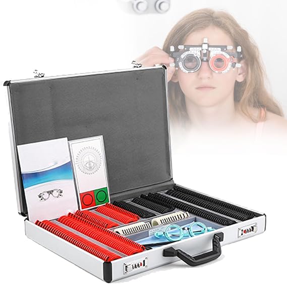 Optometry Kit,266 Pcs Trial Frame Eyeglass Try Frame Optical Trial Lens Set Kit, Plastic Rim Aluminum Optometry Kit Case Box Trial Frame, Eye Test Glasses Set, Eye Protection Accessories