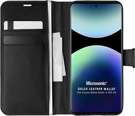 Microsonic Xiaomi Redmi Note 14 Pro 4G Kılıf Delux Leather Wallet Siyah [Redmi Note 14 Pro 4G ile Uyumlu Kılıf - Siyah]