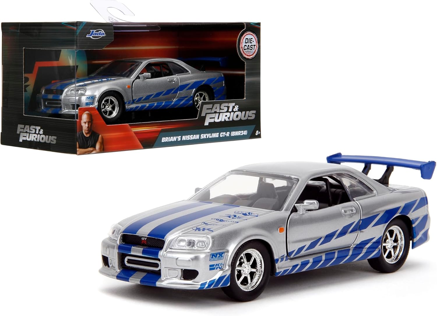 Jada Fast & Furious Diecast Model 132 2002 fits Nissan Skyline GTR R34silverblue