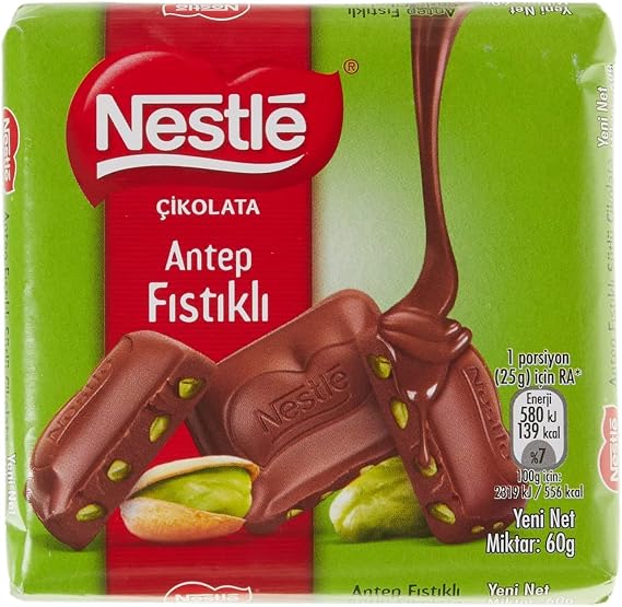 Nestlé Çikolata Antep Fıstıklı Sütlü Çikolata, 60 g