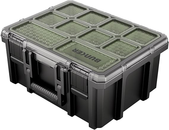 BUNKER Large Tool Organiser Case - 20 Removable Bins - Heavy Duty Storage