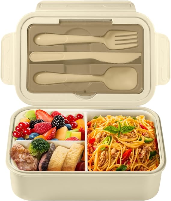 Diboniur Lunch Box 1400 ml with Cutlery and 3 Compartments, Khaki