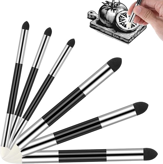 6 Pcs Artist Blending Sponge Pen Rub and Buff Washable Rubbing Sponge Brush