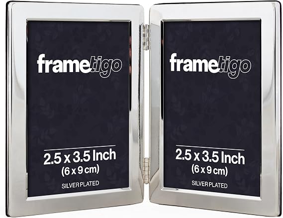 Silver Plated Flat Edge Double Photo Frame, 2.5"x3.5" (6x9cm)