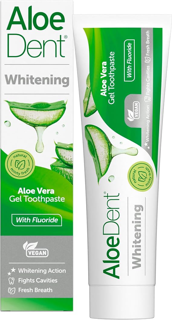 Aloe Dent Whitening Aloe Vera Toothpaste with Fluoride , Natural Action, Vegan, Cruelty Free , SLS Free, Naturally White, Healthy Gums , 100 ml