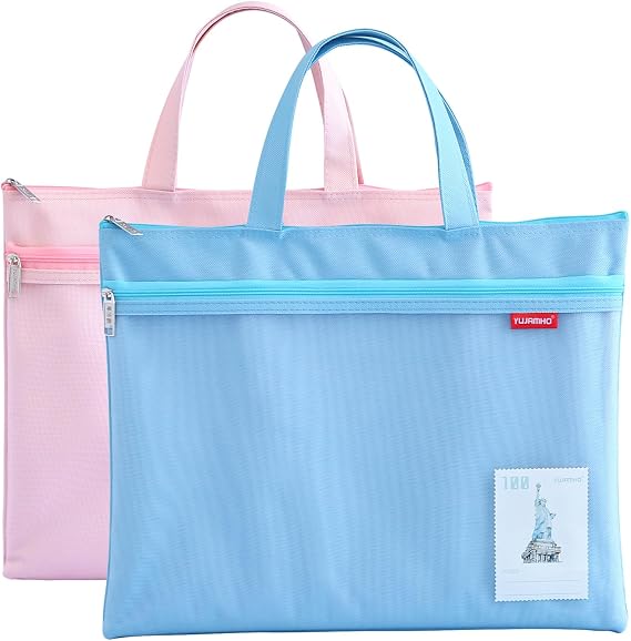 Document Wallets A4 with Zip and Mesh Pocket Set of 2 Blue/Pink