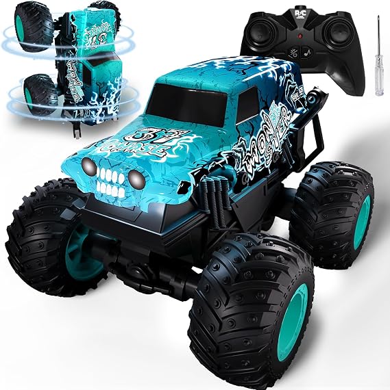 Remote-Controlled Monster Truck 2.4 GHz 360° Rotation and Upright Walking 1/20 Remote-Controlled Monster Truck with LED Lights and Music 20 km/h Remote-Controlled Car for ages 3–9 (Blue)