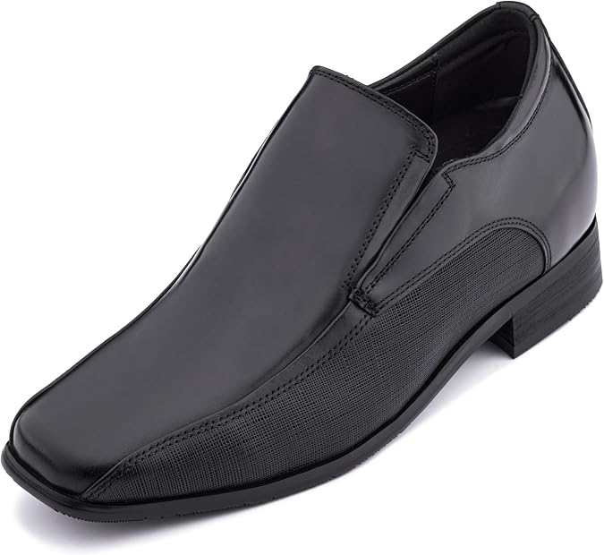 CALTO Men's Invisible Height Increasing Elevator Shoes - Premium Leather Slip-on Dress Loafers - 3 Inches Taller