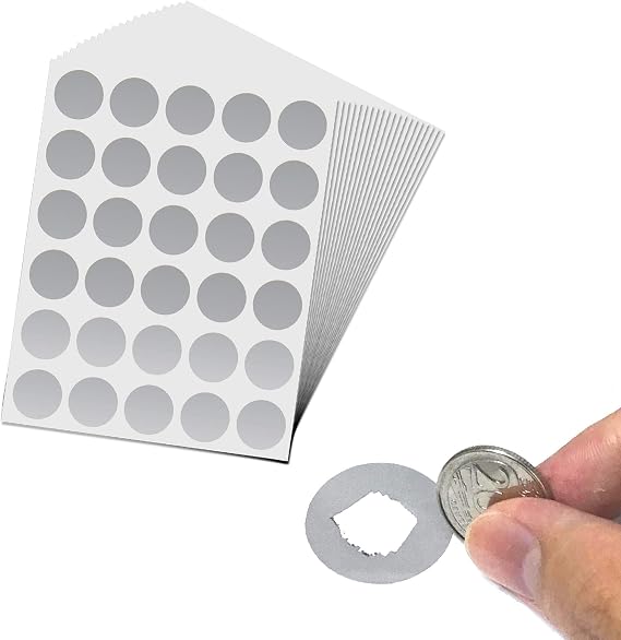 900 Pack, 1" Scratch Off Stickers Labels, Round Circle - Silver
