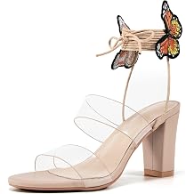 Aomigoct Heels for Women Pump Sandals with Butterfly Strappy Open Toe Lace Up High Wedding Heels Sandals Women Summer Slip On Dress Shoes for Party Wedding