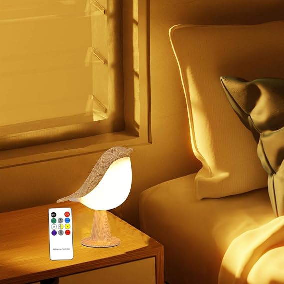 Cordless Small Lamp, Timed Bedside Lamp with Remote Control, Night Light Table Lamp Touch Sensor, Bird Lamp Gifts with 3 Level Brightness Reading Lamp, Rechargered for Bedroom, Home,College Dorm Room