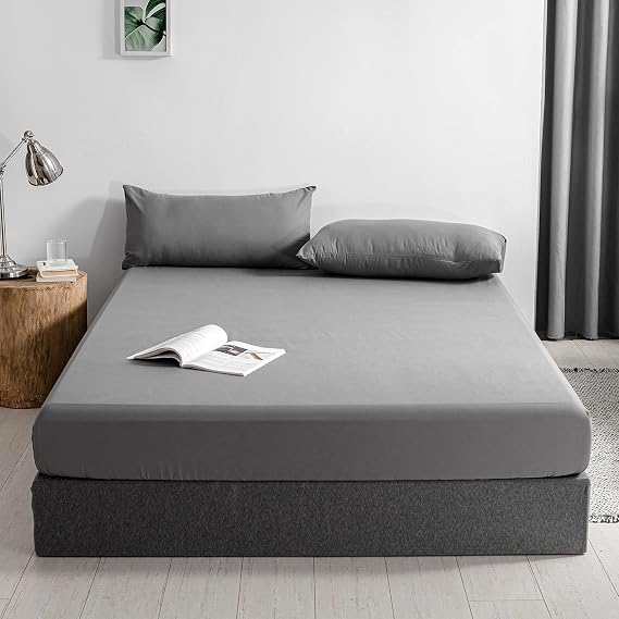 Good Nite Fitted Sheet Polyester Grey 180 x 200 cm Fitted Sheet 30 cm Extra Deep Soft Breathable Machine Washable