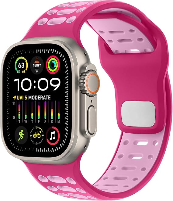 Amizee Sport Straps for Apple Watch Band 49/46/45/44/42mm Men, Magenta/Pink