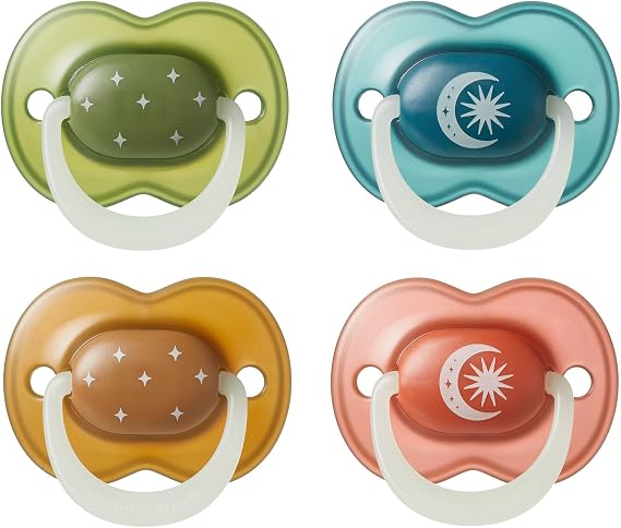 Tommee Tippee NightGlow Pacifier, 18-36 Months, Pack of 4, Glow in the Dark, Orthodontic Teat, Additional Holes, Symmetrical Shape, 100% BPA-Free Silicone, Twilight Shades