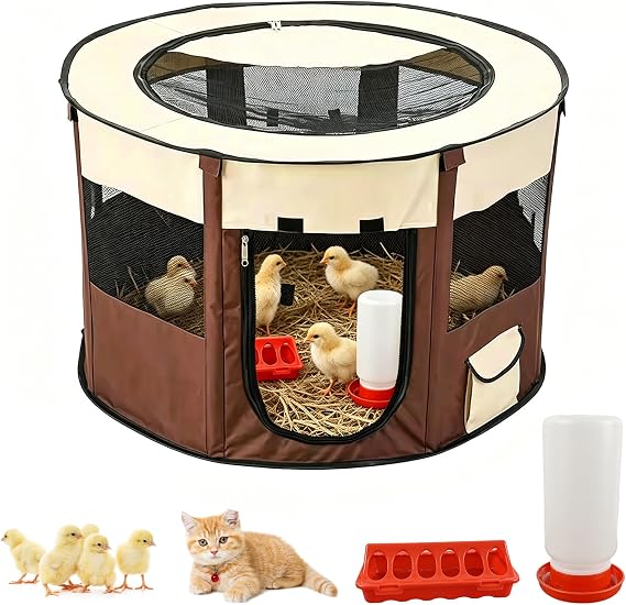 Brooder Box for Chick, Dual Door Chicken Brooder with Chicks Feeder＆Waterer, Portable Breathable Baby Chicken Coop, Small Animal Playpen Brooding Up to 15 Chicks, Quail, Duck