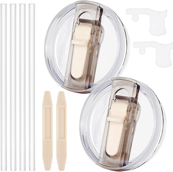 2pcs Spill Proof Tumbler Flip Straw Caps for Stanley Cup, 10oz Leakproof Lid for Stanley H2.0 Quencher ProTour, Replacement 30ml, with Removable #1