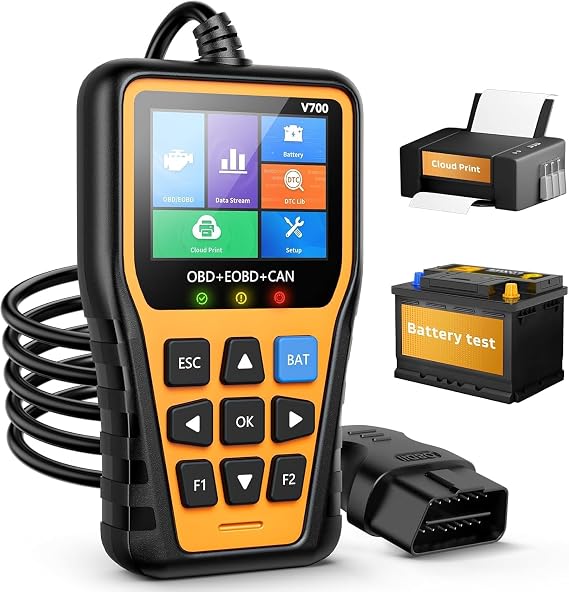 Obd2 スキャナー カーコードリーダー 電圧テスト付き プラグアンドプレイ Can診断ツール 読み取り&クリアチェックエンジンエラーコード 1996年以来のほとんどのobdii車両用 イエロー