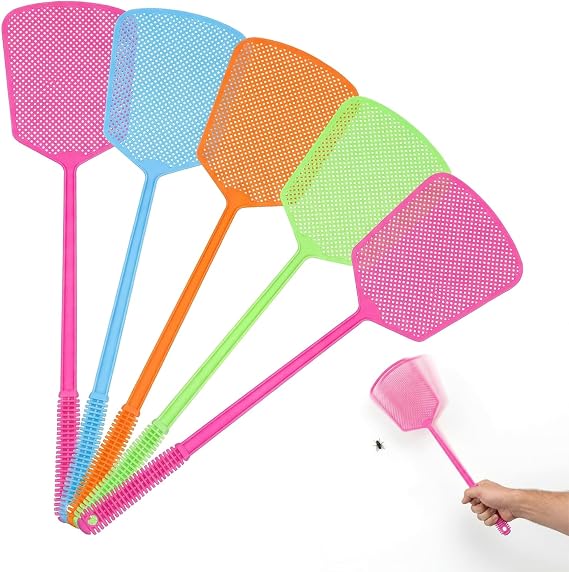 WUBAYI 5 Pack Fly Swatter, Large Long Handle Plastic Fly Catcher for Mosquitoes & Insects, Heavy-Duty Bug Swatter for Indoor and Outdoor Pest Control