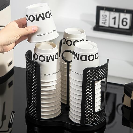 Rotating Cup and Lid Organizer, Small Ring Portable Plastic Organizer for Paper Cups and Lids, 4 Compartments, 360° Rotating Cup Holder Paper Cup Dispenser