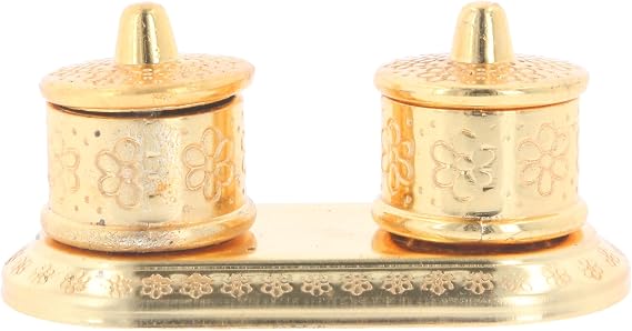 Brass Haldi Kumkum Sindoor Box Set – Double Puja Container for Sindoor & Rice, Traditional Brass Kumkum Holder for Hindu Mandir, Wedding Return Gift & Festival Puja Accessories