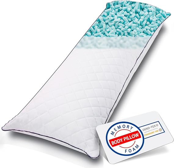 1 MIDDLE ONE Body Pillow, Cooling Memory Foam Body Pillows for Adults Sleeping, Long Pillow for Bed, Big Large Firm Full Body Pillow for Side Sleeper, 20x54 Inch, White