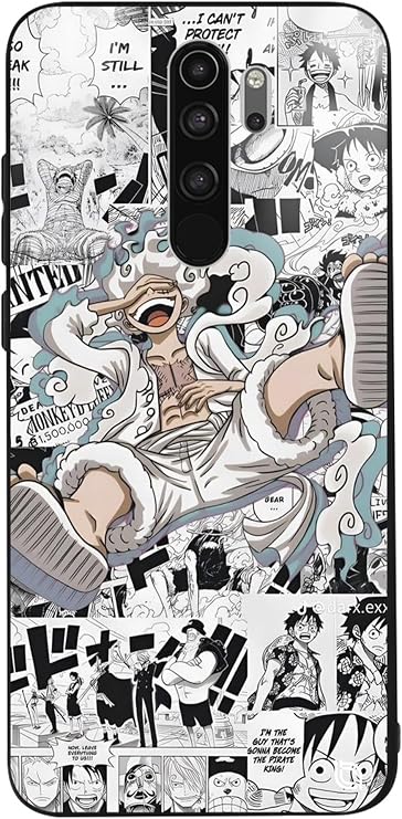 Xiaomi Redmi Note 8 Pro ile Uyumlu One Piece Luffy Premium Desenli Glossy Kılıf, Kamera Korumalı, Renkli Kolaj