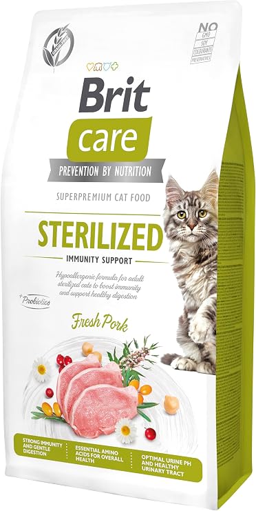 Brit Care immunity Support, Kısırlaştırılmış Kediler İçin, Tahılsız, Hipoalerjenik, Domuz Etli Kuru Mama, 7 kg