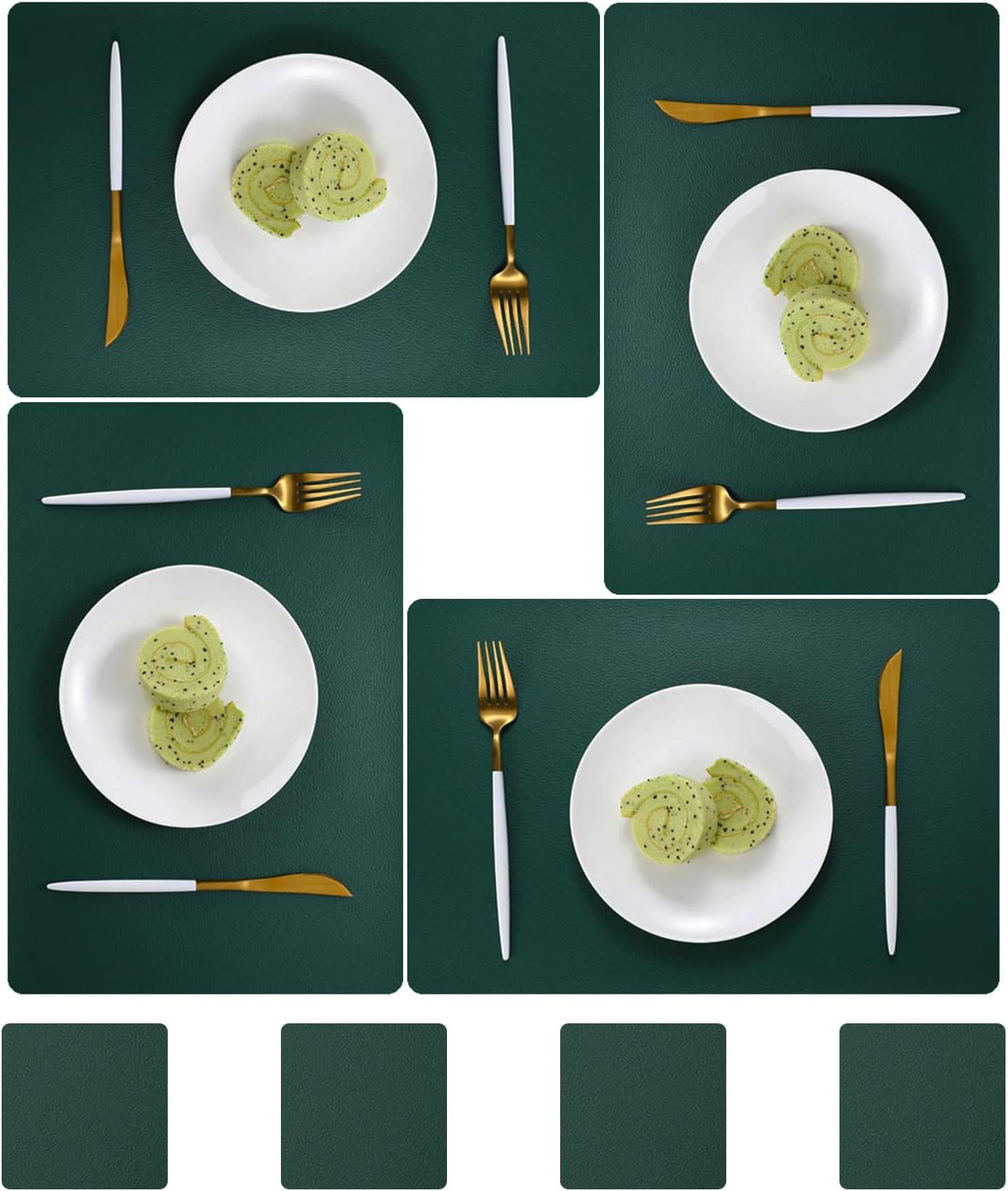 pigchcy Leather 45x30cm Placemats and Coasters Set of 4 PVC Heat-Resistant Waterproof Placemats Washable Wipeable Table Mats for Dining Room and Decor (Grass Green)