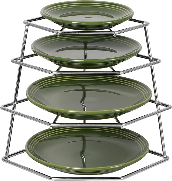 Buckingham 4 Tier Corner Plate Rack | Premium Quality Plate Rack for Cupboard, Dish Rack | Space Saving Plate Stand 23 cm (Chrome)