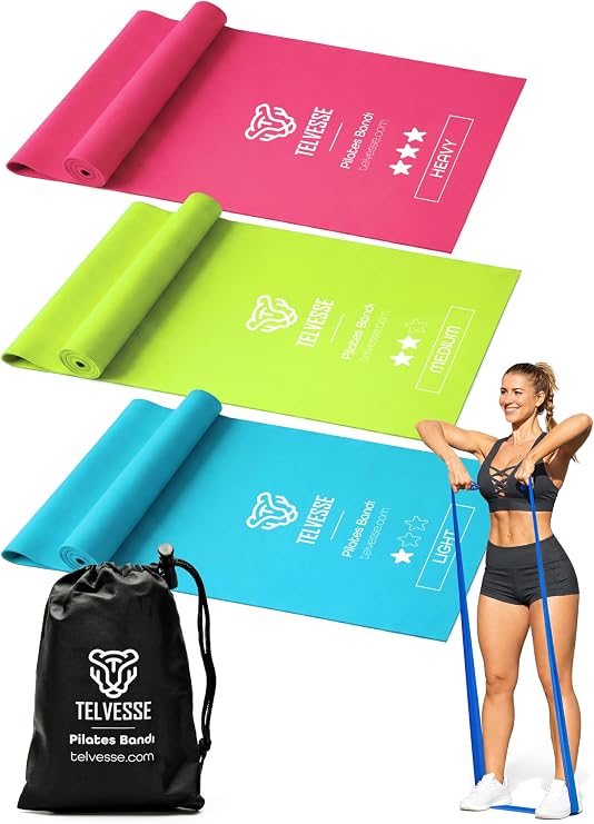 Telvesse Premium 3 Adet Farklı Dirençte Pilates Squat Aerobik Bandı - Hafif,Orta,Sert Çalışma Lastiği-Evde Spor Karın Kası Sıkılaşma Seti