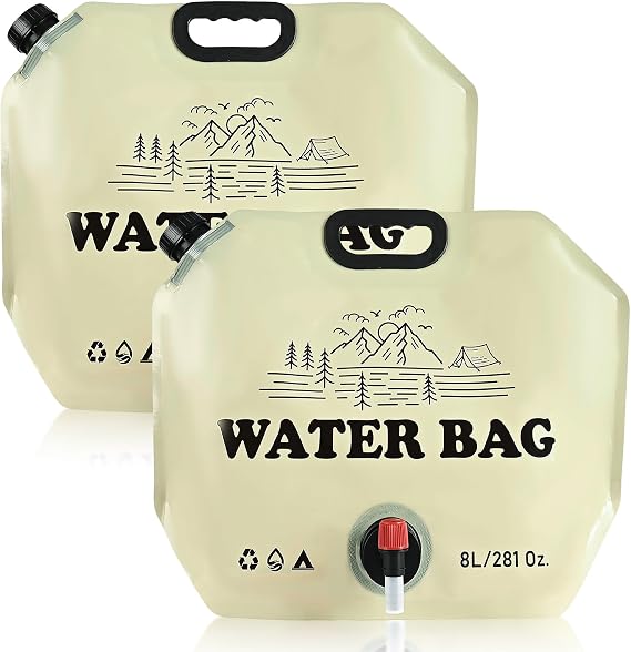 2 Pack Water Container with Tap, 8L Water Container Collapsible Water Carrier for Hiking, Fishing, Climbing, Travel, BBQ, Picnic