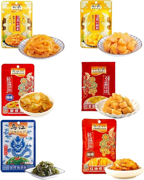 SntCrave Asian Pickled Vegetable Variety Pack | 6 Flavours | Spicy & Savory Condiment | Individually Wrapped, Ready to Eat | 70g per Pack (Total 420g)