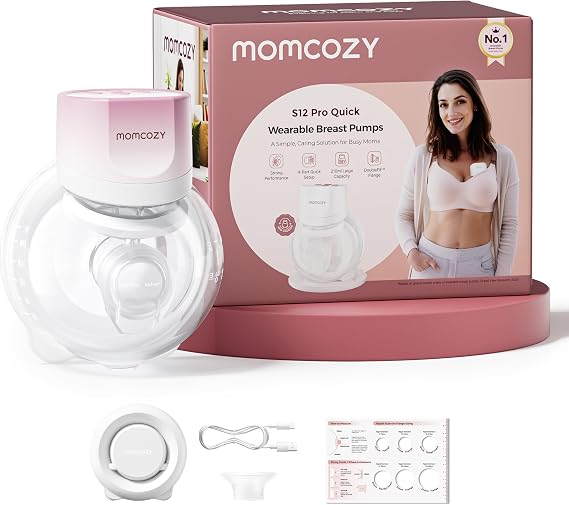 Momcozy S12 Pro Quick Wearable Breast Pump, Hands-Free Single Pump, Pink
