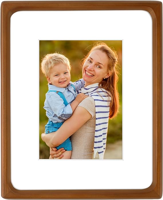 Golden State Art 8x10 Picture Frames - Brown Solid Wood with Glass, Rounded Corner 8 x 10 Picture Frame Matted to 5x7 Photos - Wall or Tabletop Decor Display