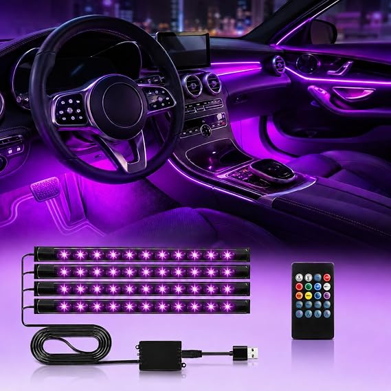 Car LED Interior Lights,Car LED Strip Light with,8 Colors Music Sound-activated Lighting,USB Port Charger Light Bar.
