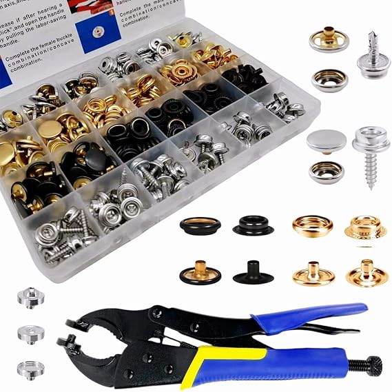 SUNAROC 90 Sets Snap Button Kit,Heavy Duty Snap Fasteners Kit 15mm Metal Screws Snap Metal Snaps for Canvas,Leather Snaps and Fasteners kit for Fabric Clothing Boat Cover