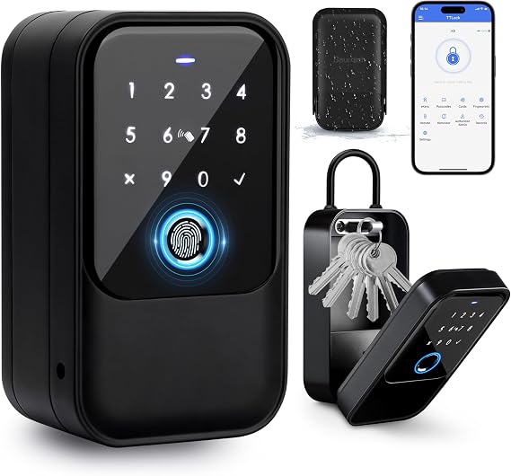 Smart Key Lock Box, Fingerprint, TTLock APP Control, Ekey, Passcode, Access Card, Bluetooth Unlock for Convenient Home, Airbnb, Realtor, Office Security - Wall Mounted & Door Hanging Design