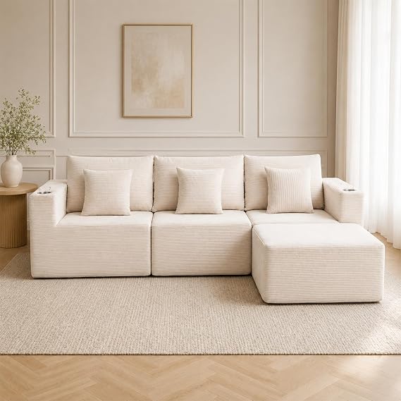 Corner Sofa L-Shape with Sleep Function 264 cm Modular Sofa Cord