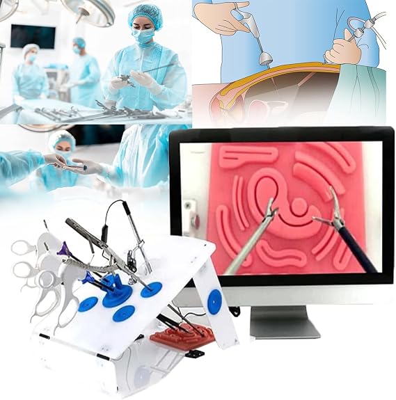 Laparoscopic Simulator Training Box,Surgery Simulator Kit,Laparoscopic Trainer with Hd Camera And 6 Training Module,Folding Portable,for Training Teaching,Blue