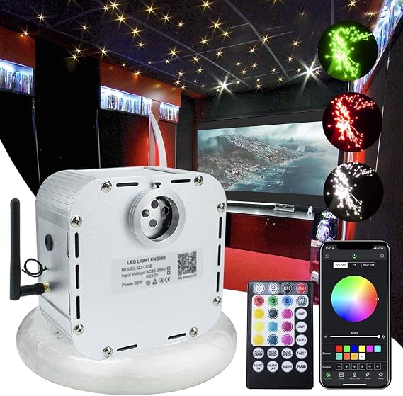 32W Twinkle APP Fiber Optic Ceiling Lights Star Kit for Home and Media Movie Room Decoration, RGBW Music Activated LED Engine+Remote Control (400PCS*9.8ft+400PCS*13.1ft)*0.03in [Energy Class G]